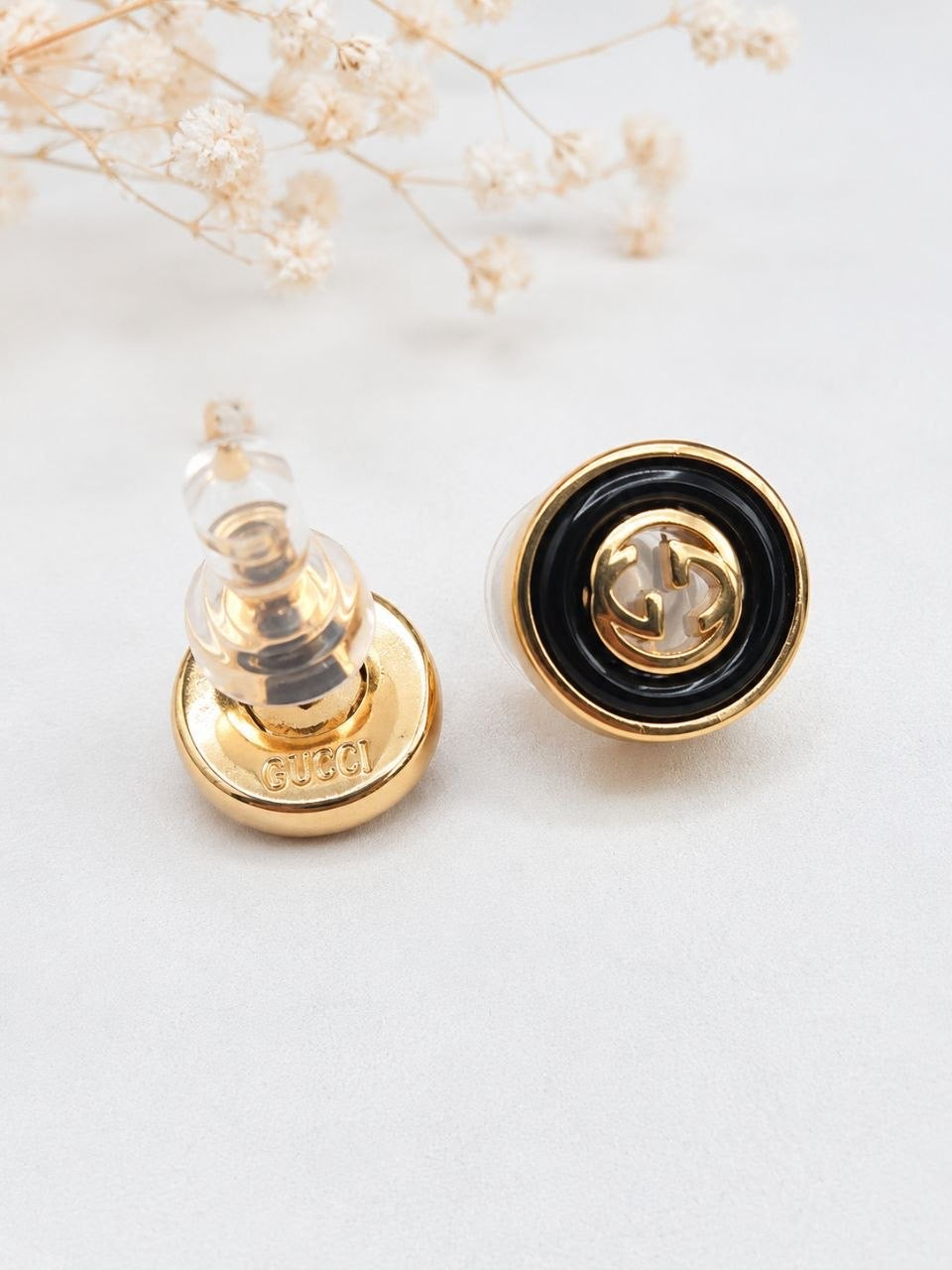 GG Black Medallion Stud Earrings