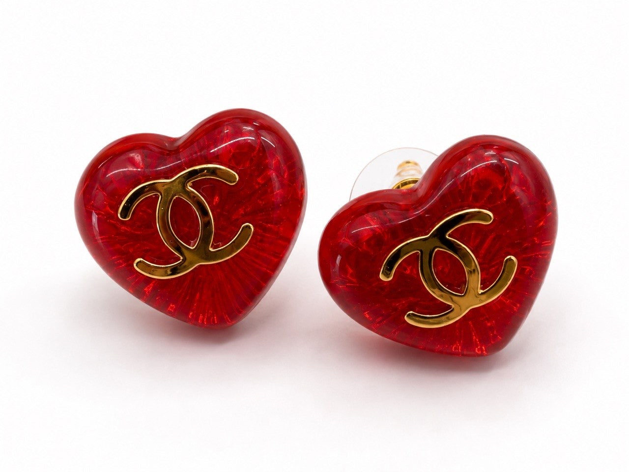 CC Red Heart Stud Earrings
