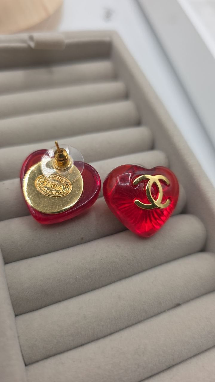 CC Red Heart Stud Earrings