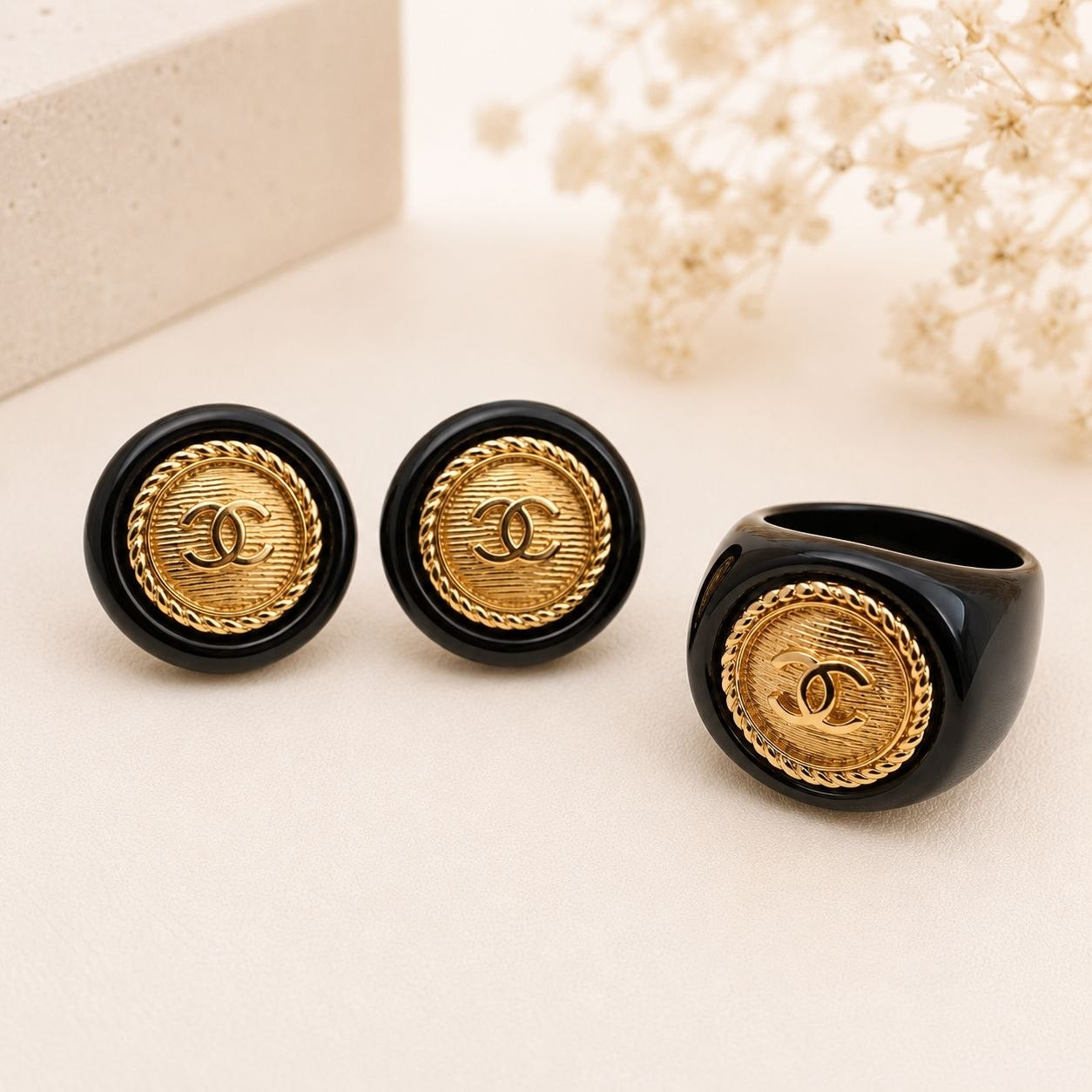 CC Black Ring & Earrings Set
