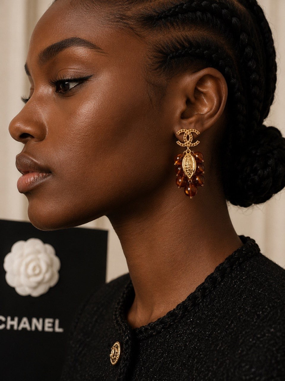 CC Amber Bead Drop Earrings