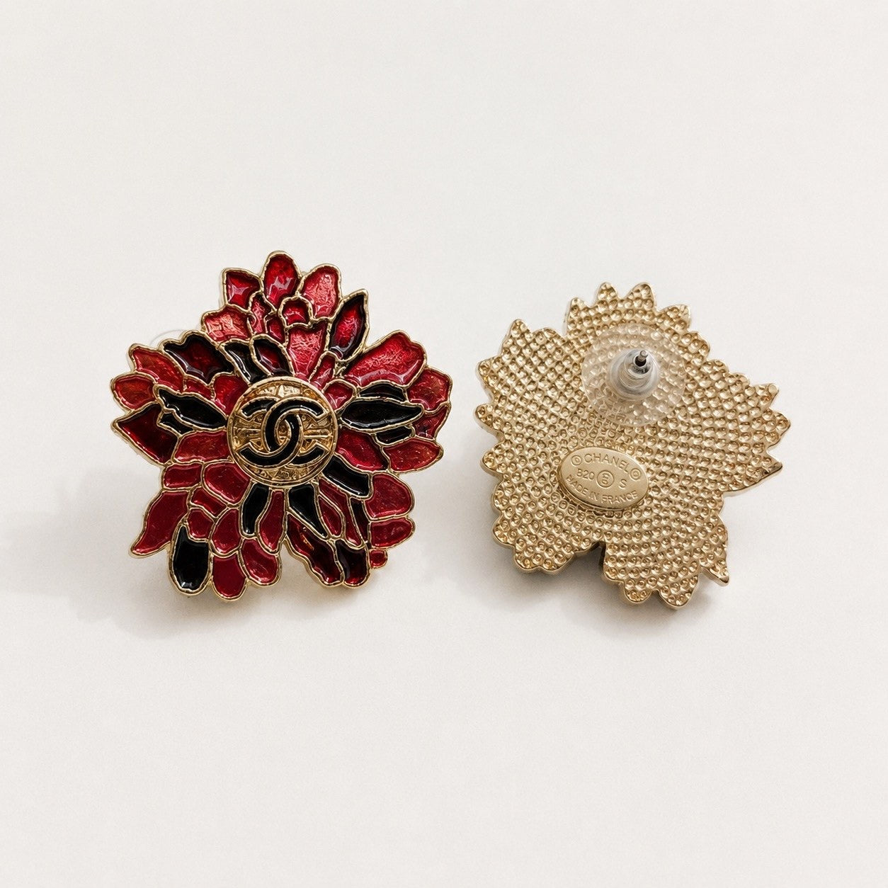 CC Red Floral Stud Earrings