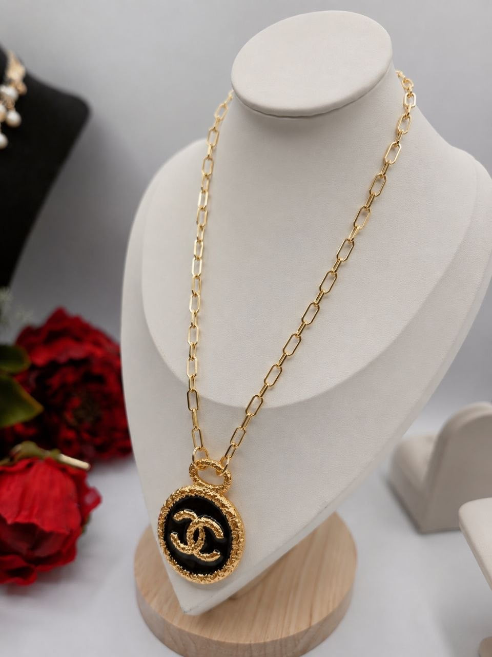 CC Black Medallion Necklace