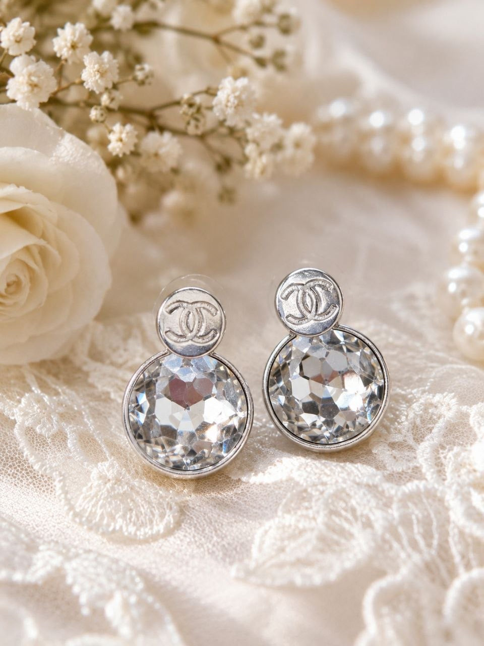CC Silver Crystal Drop Earrings