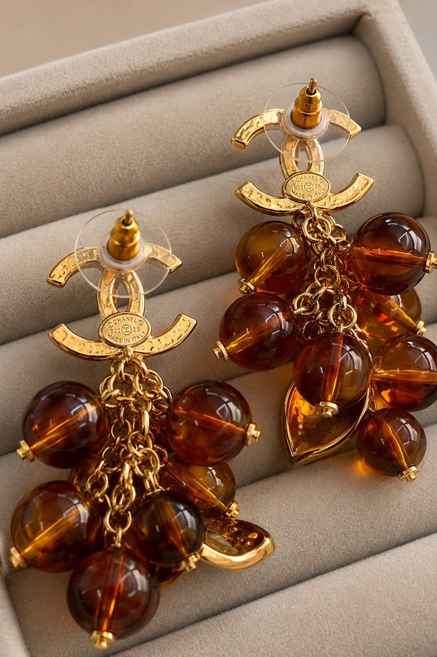 CC Amber Bead Drop Earrings