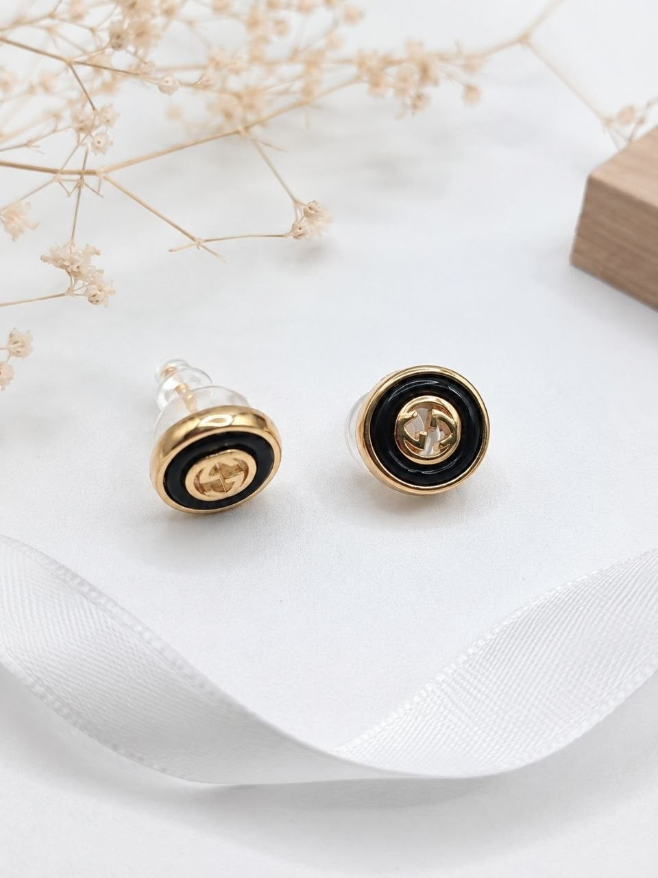 GG Black Medallion Stud Earrings