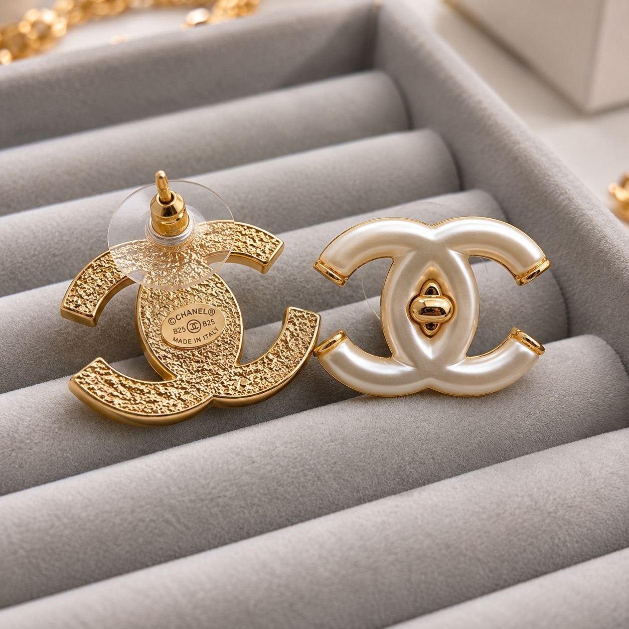 CC Pearl Stud Earrings