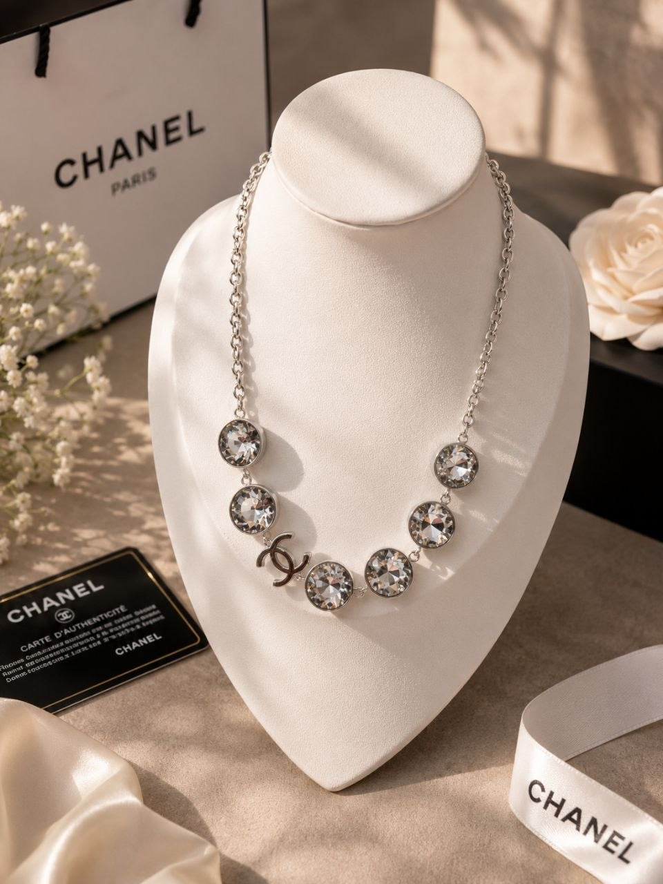 CC Silver Crystal Statement Necklace