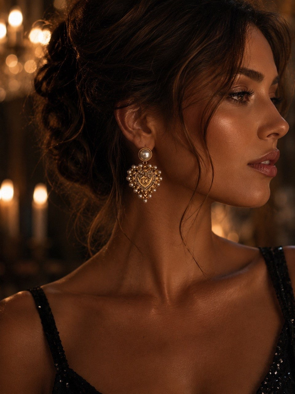 DG Pearl Heart Drop Earrings