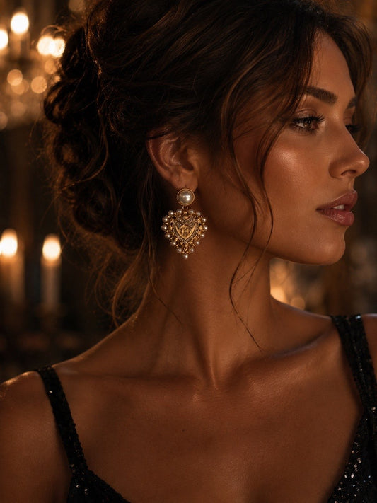DG Pearl Heart Drop Earrings