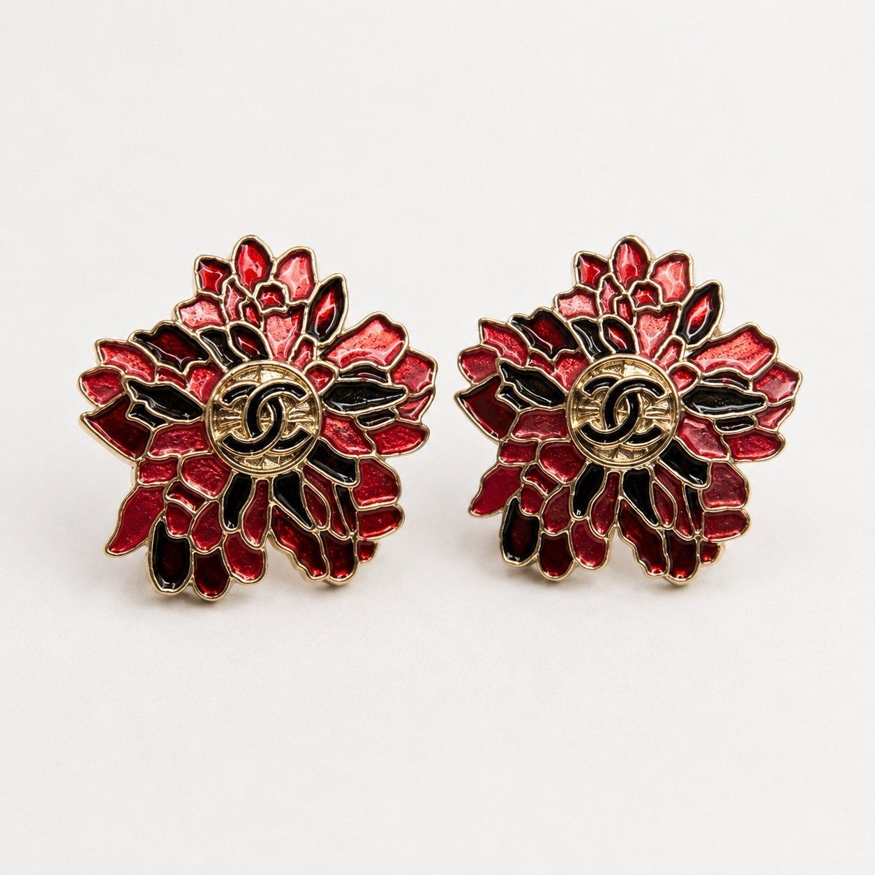 CC Red Floral Stud Earrings