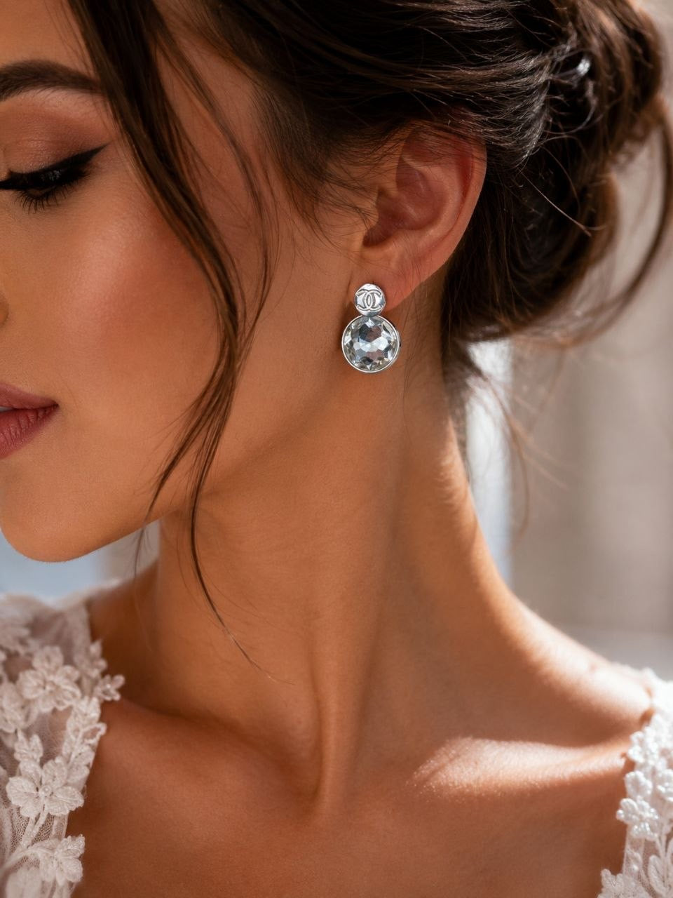 CC Silver Crystal Drop Earrings