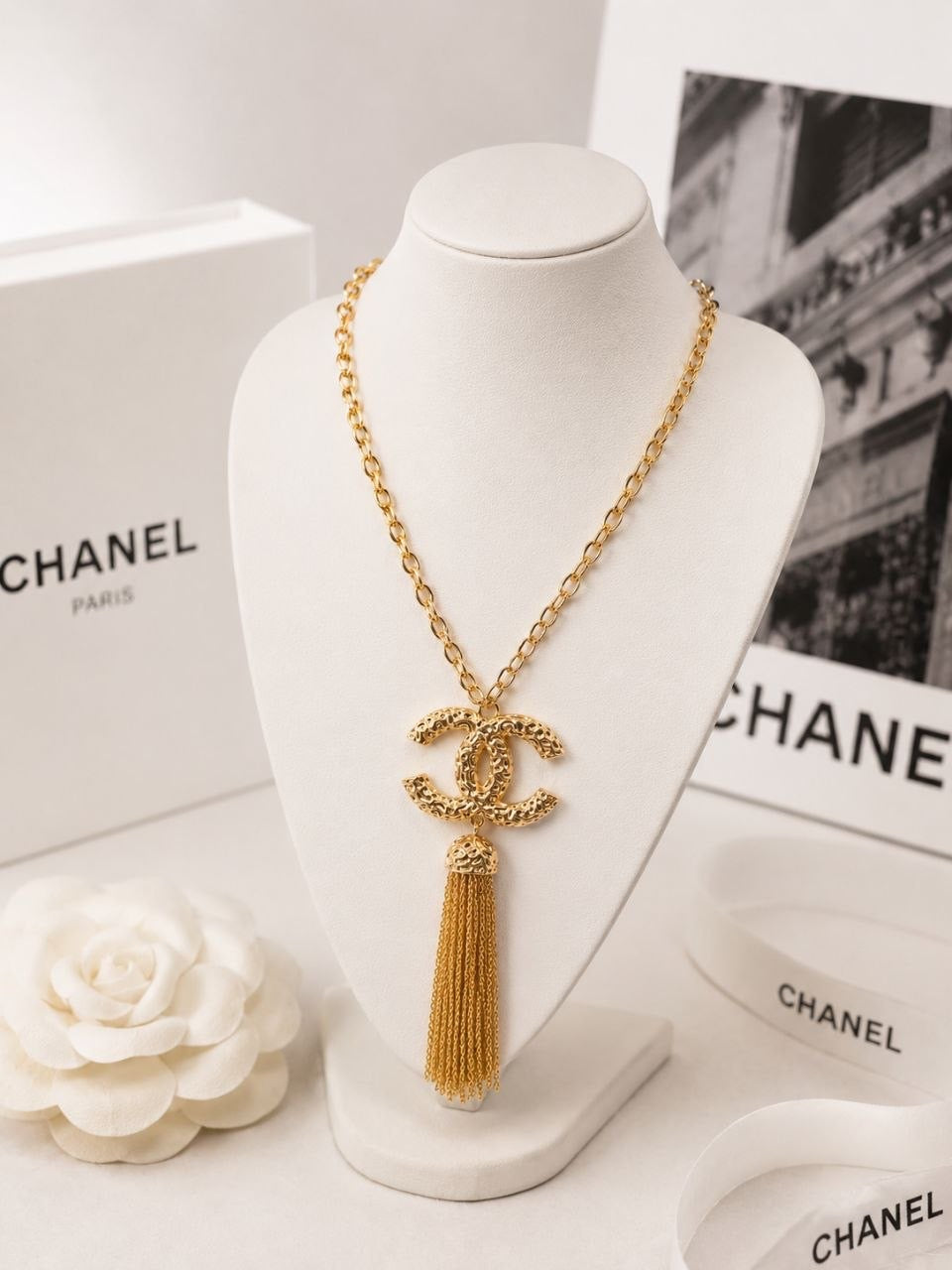 CC Gold Tassel Pendant Necklace