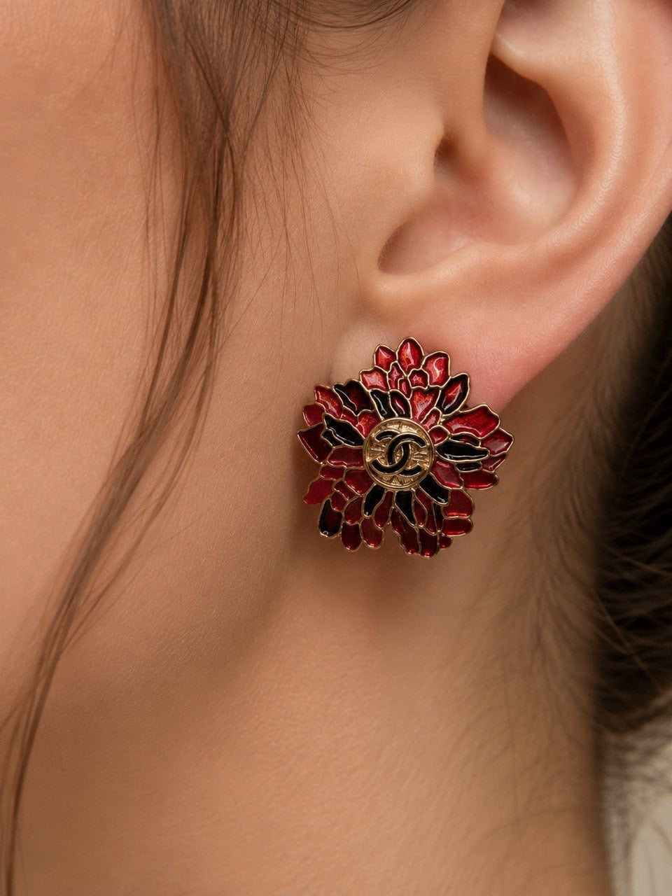 CC Red Floral Stud Earrings