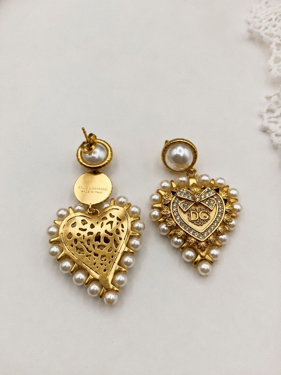 DG Pearl Heart Drop Earrings