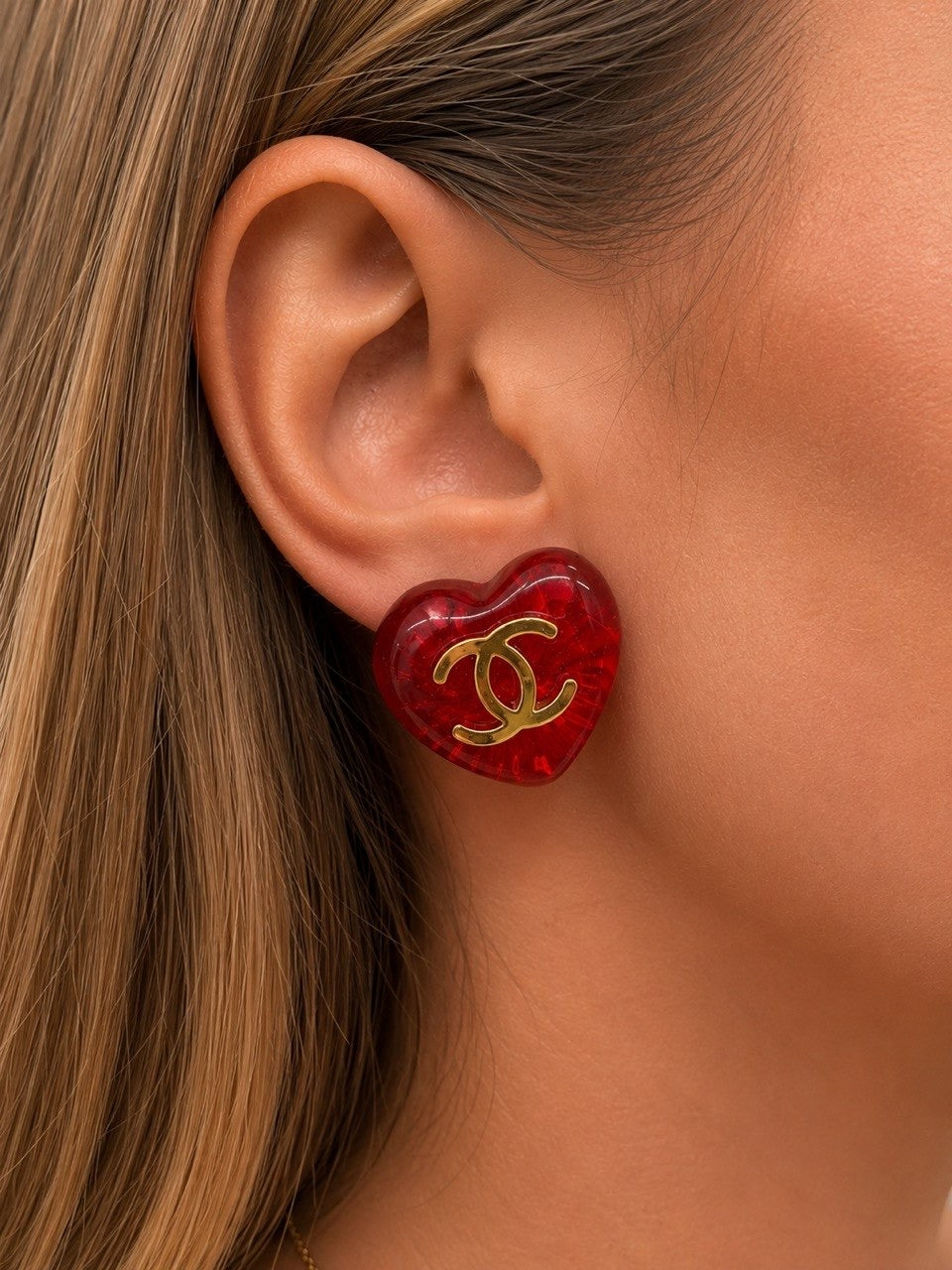 CC Red Heart Stud Earrings