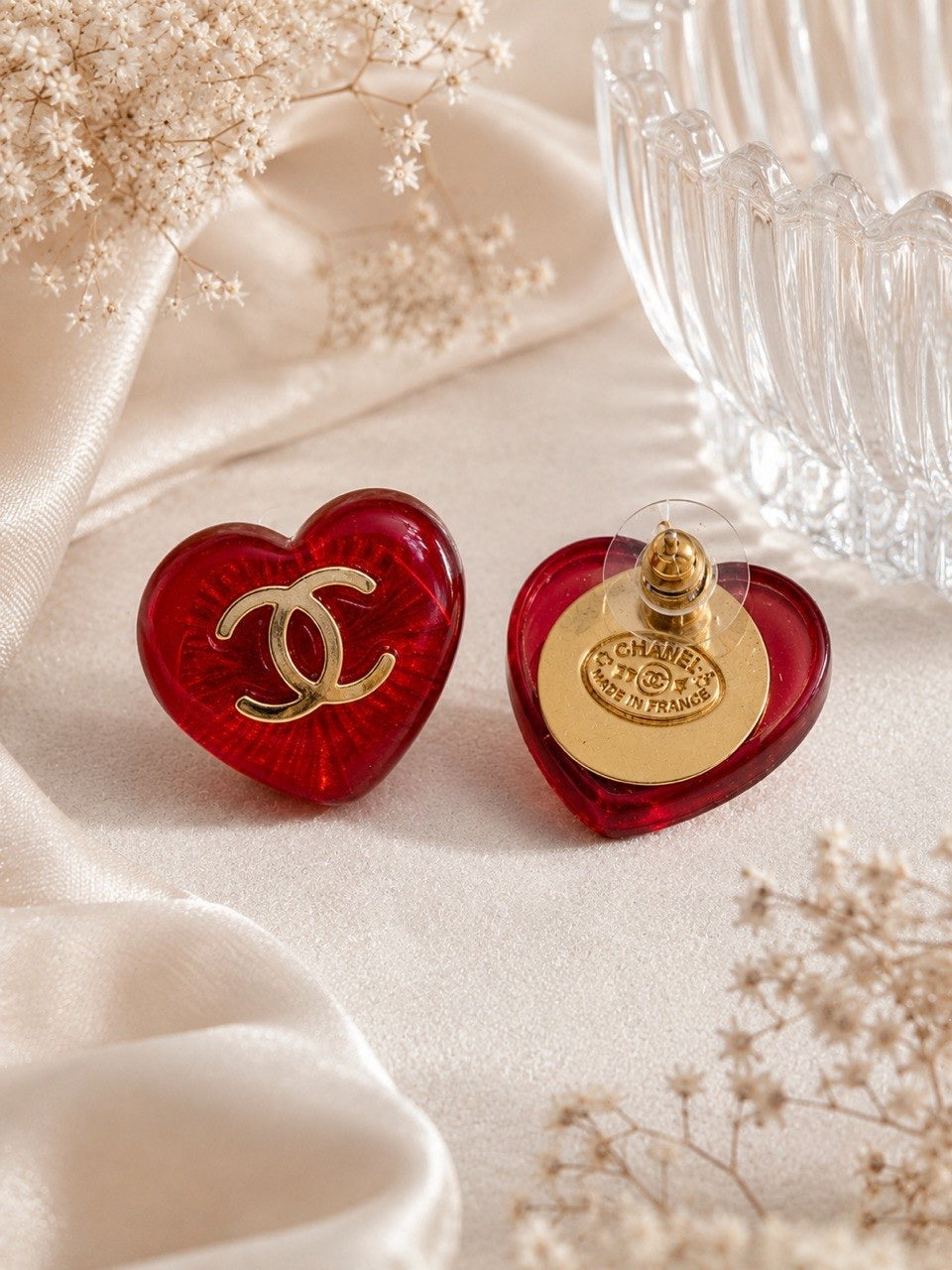 CC Red Heart Stud Earrings