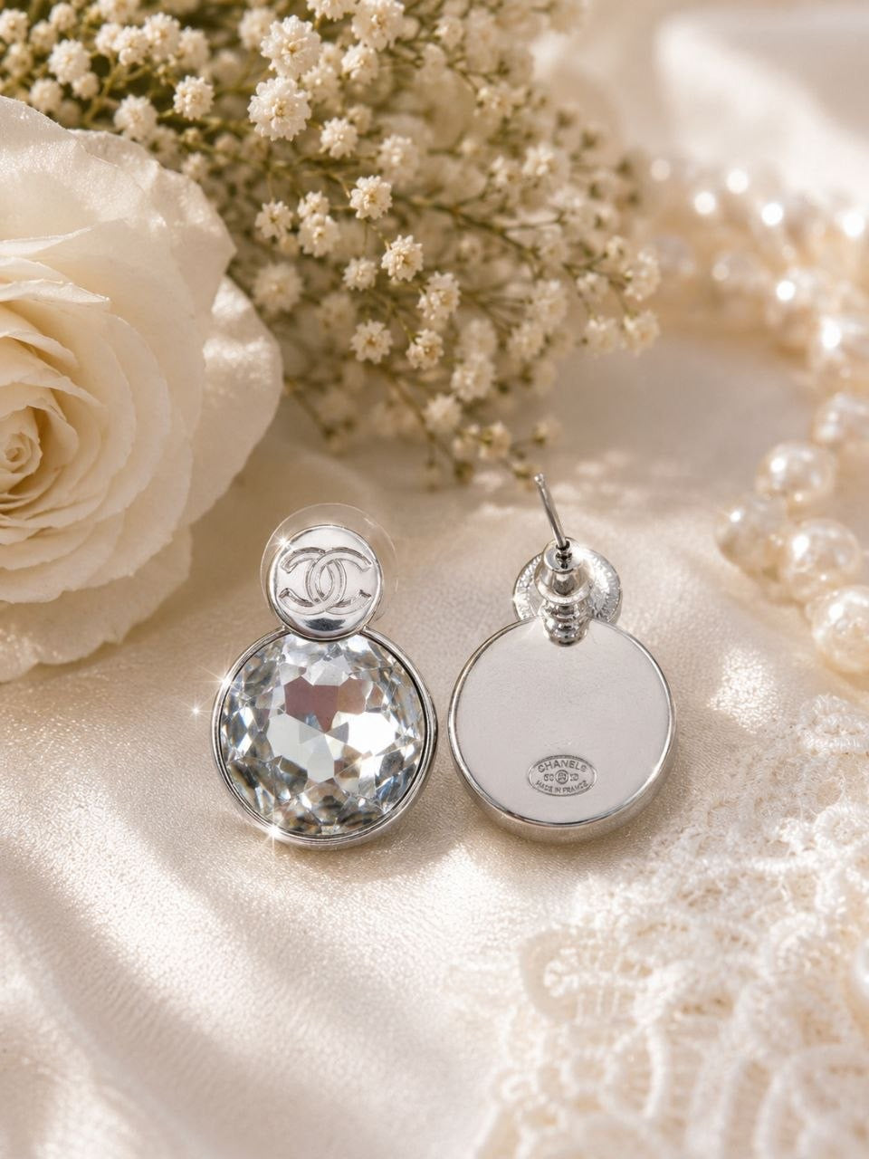 CC Silver Crystal Drop Earrings