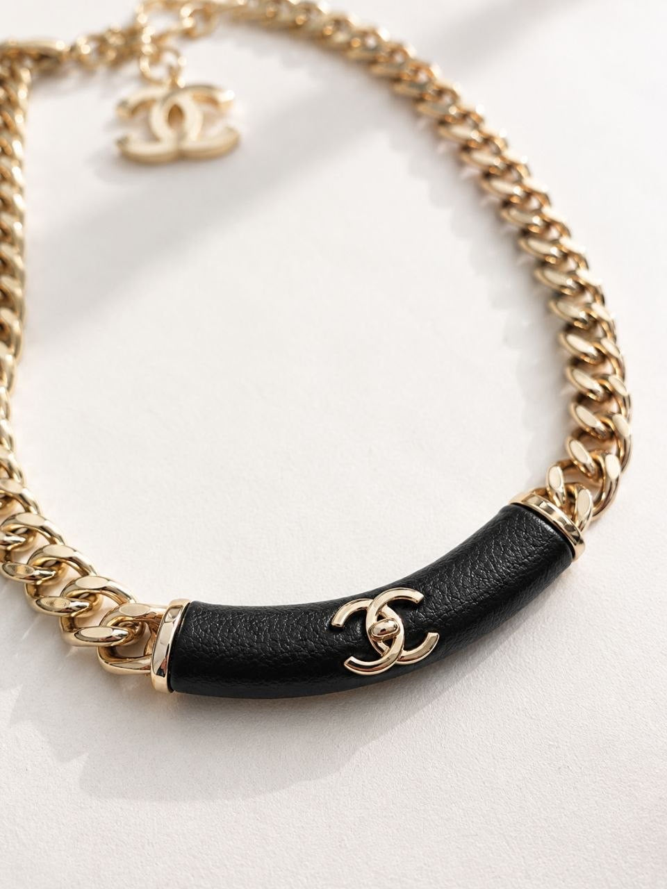 CC Black Leather Chain Necklace