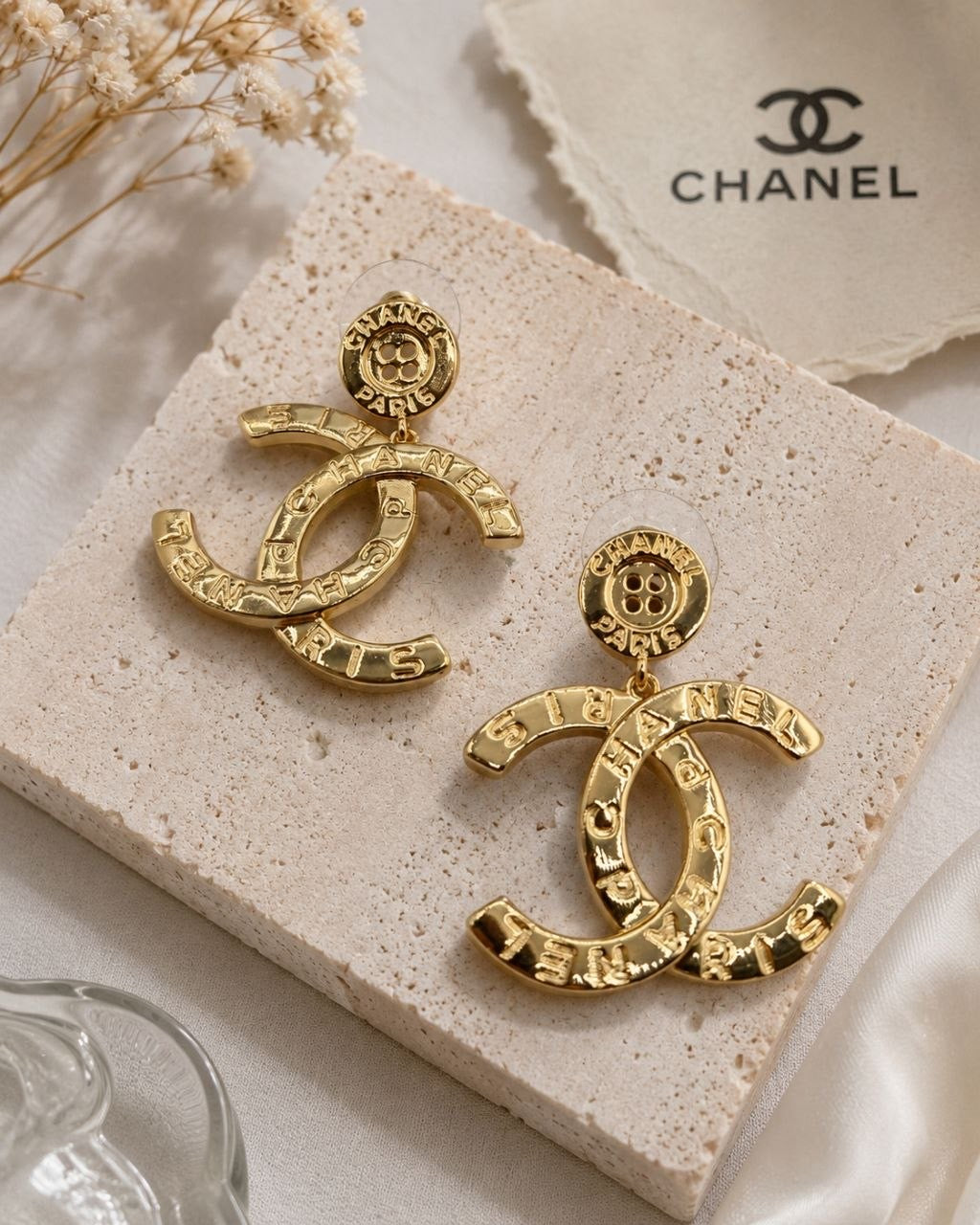 CC Gold Logo Drop Earrings