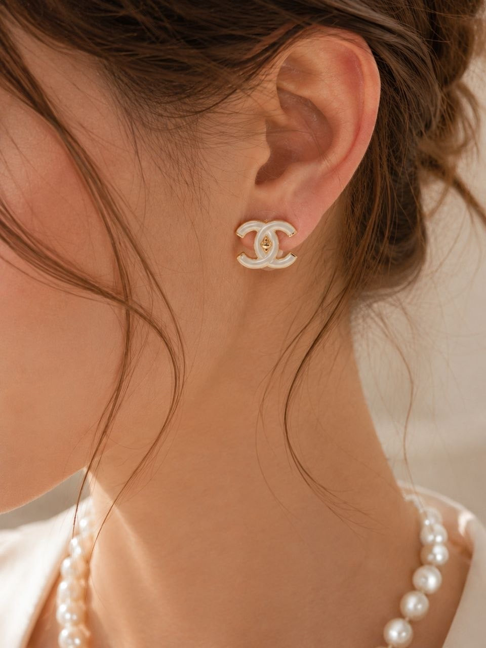 CC Pearl Stud Earrings