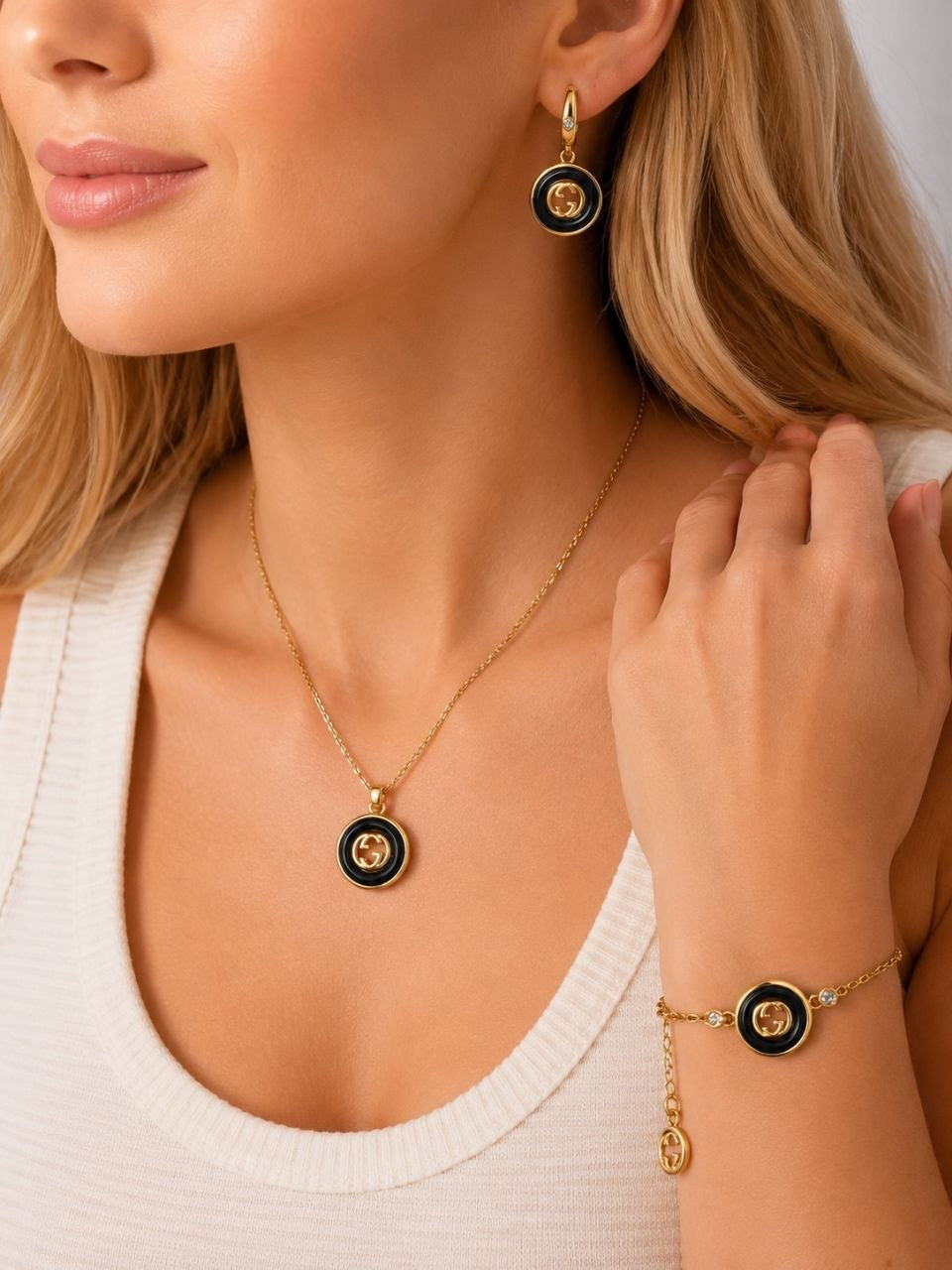 GG Black Medallion Drop Earrings