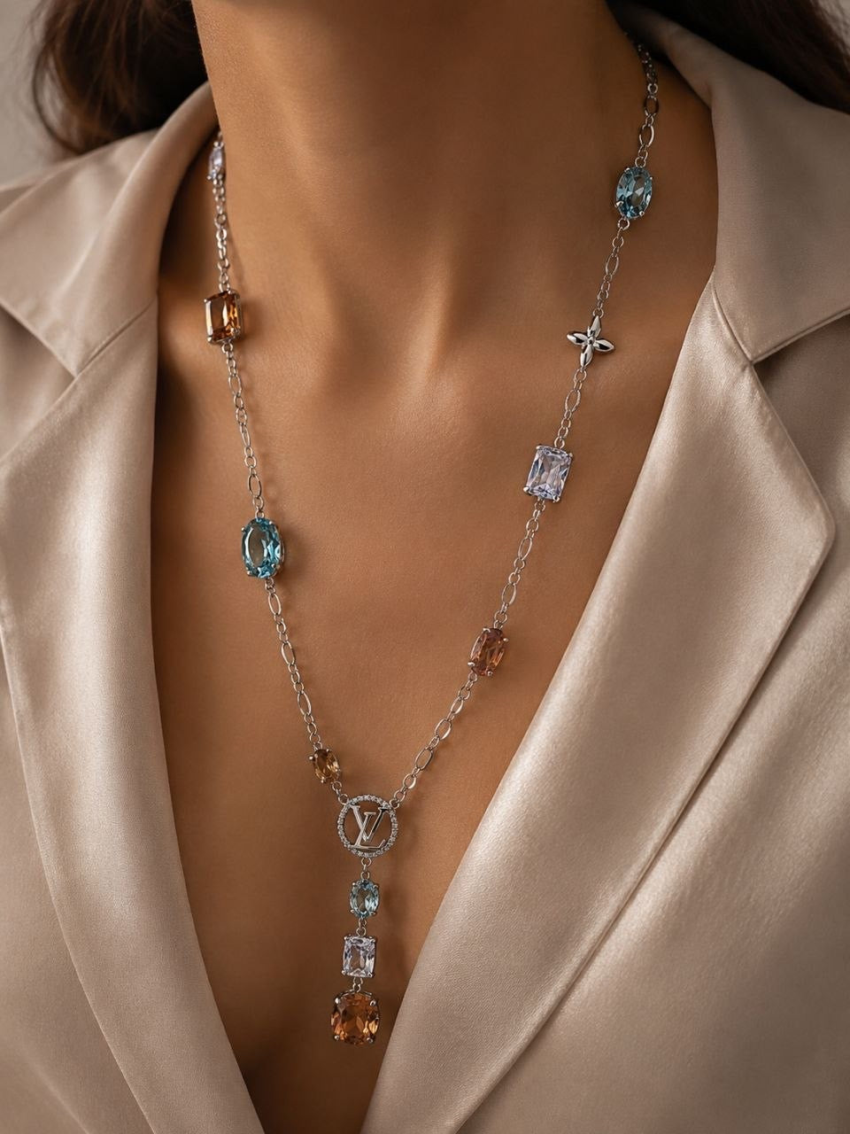 LV Crystal Y Necklace