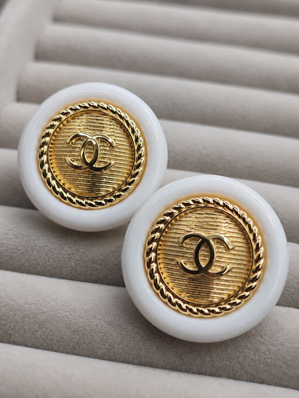 CC White Medallion Stud Earrings