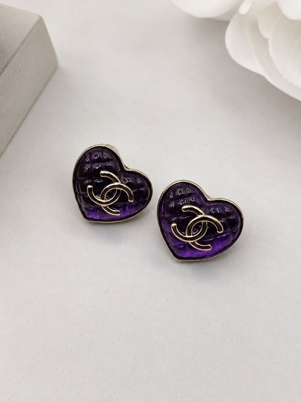 CC Purple Heart Stud Earrings