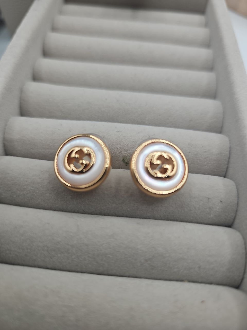 GG White Pearl Stud Earrings