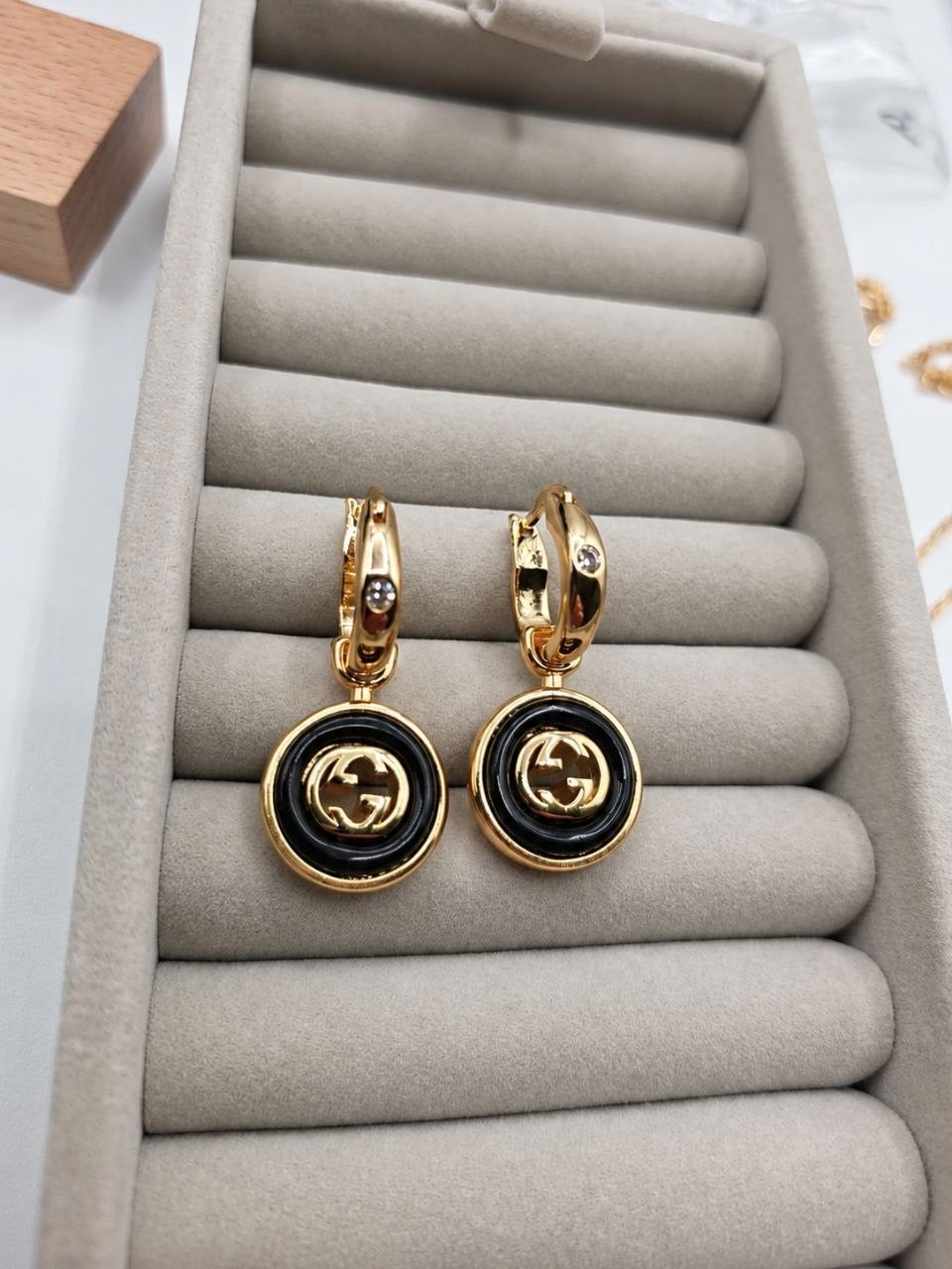 GG Black Medallion Drop Earrings