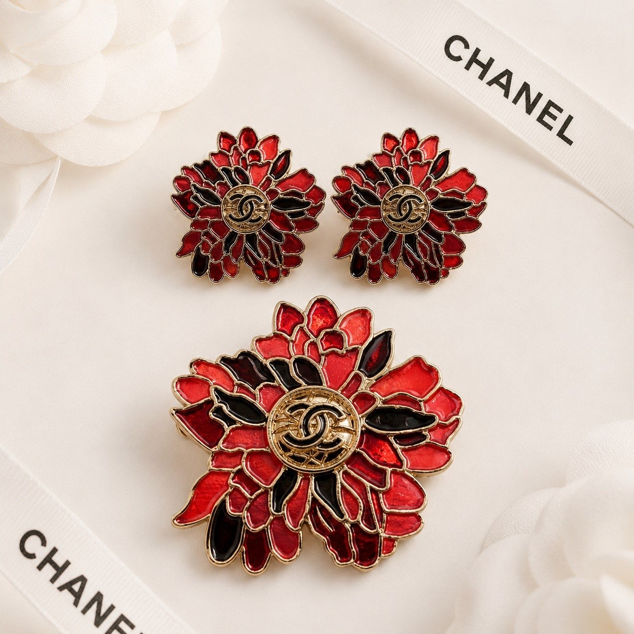 CC Red Floral Stud Earrings