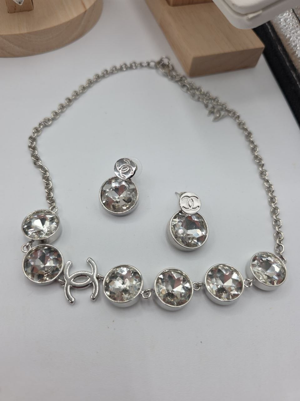 CC Silver Crystal Drop Earrings