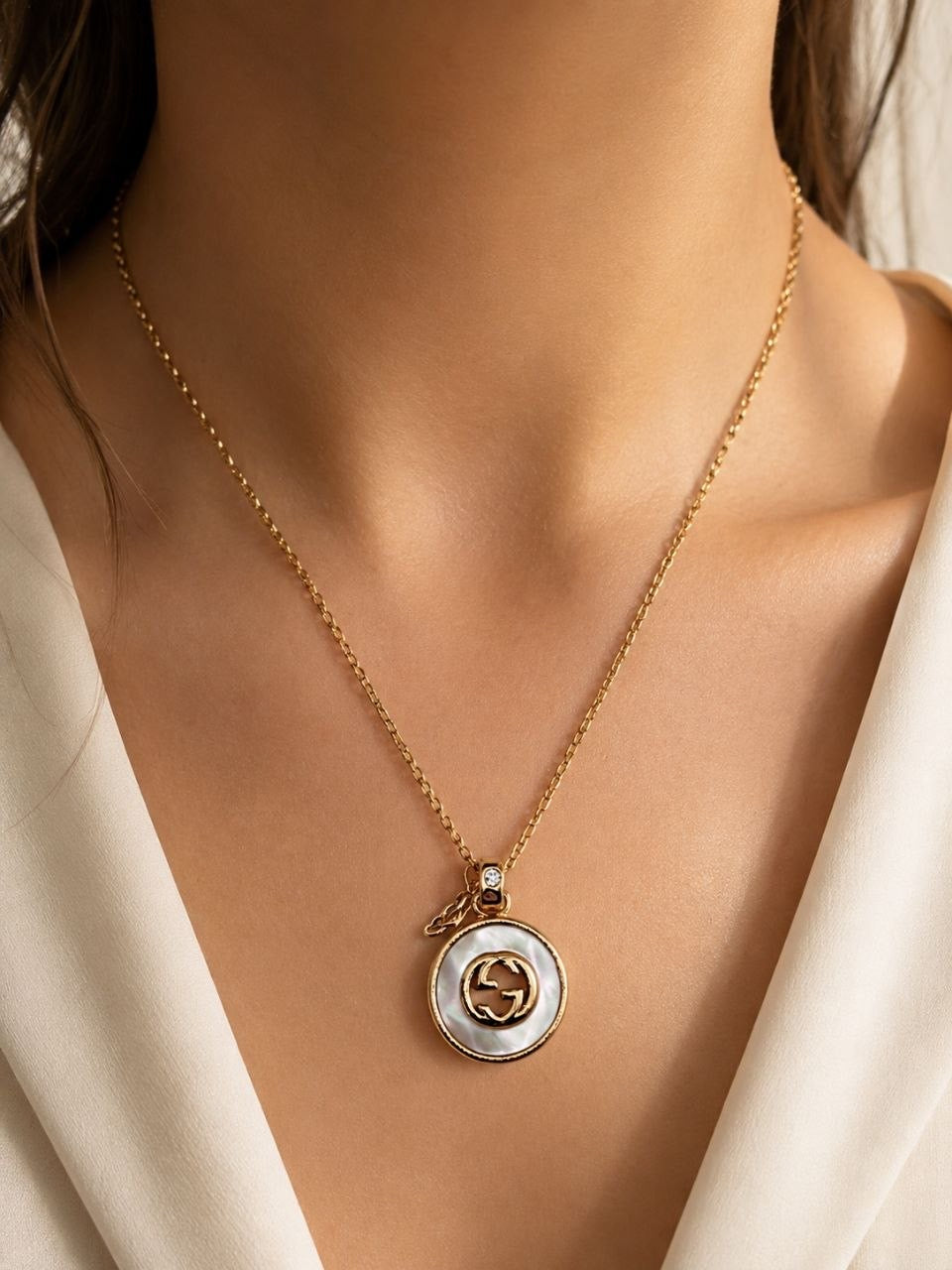 GG White Pearl Medallion Necklace
