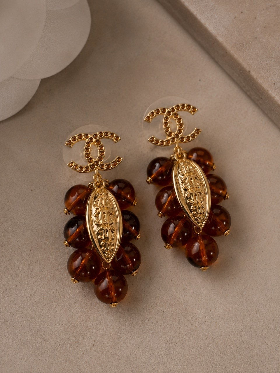 CC Amber Bead Drop Earrings