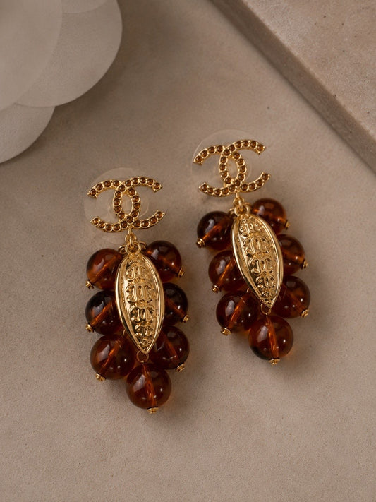 CC Amber Bead Drop Earrings