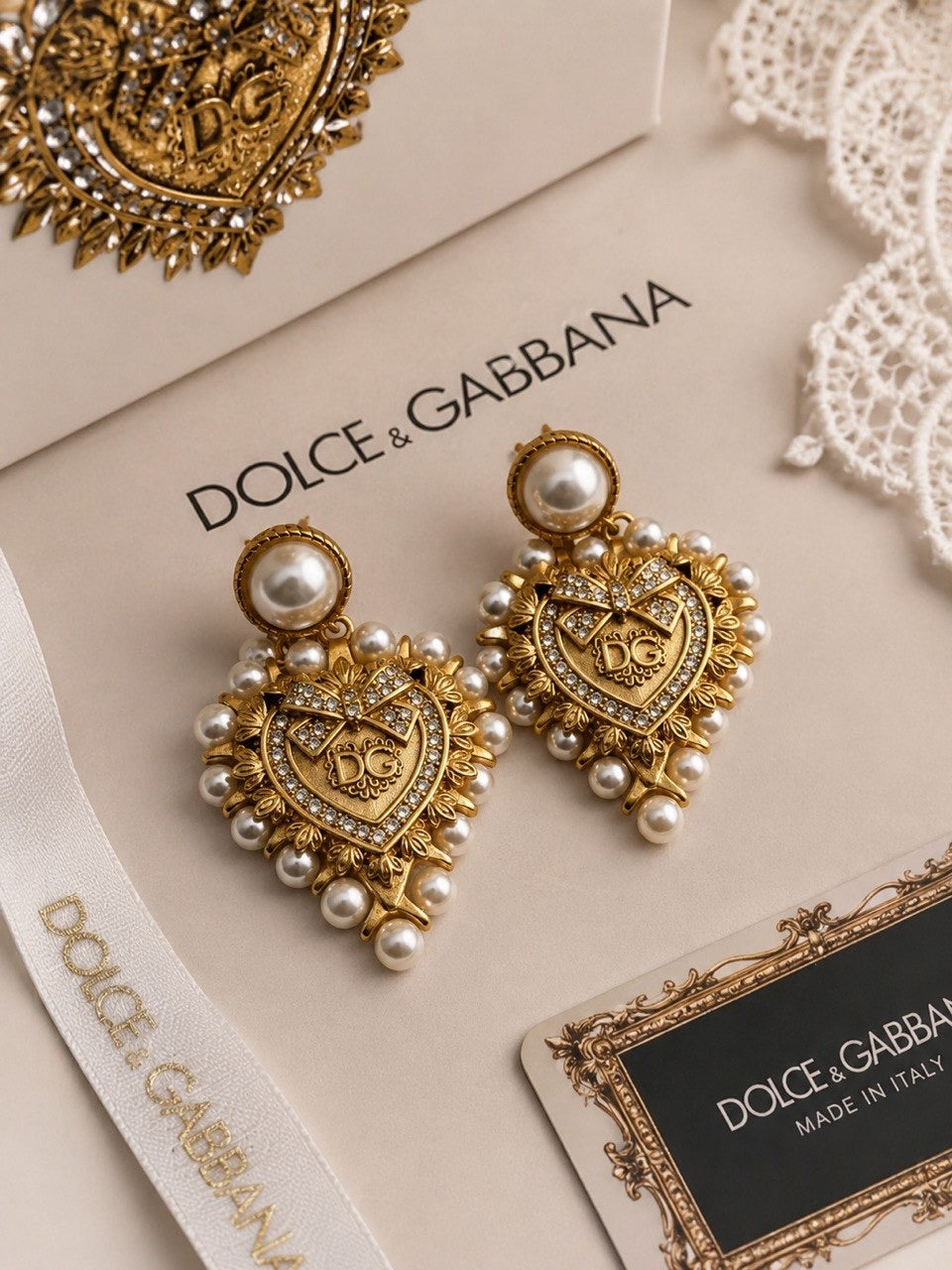 DG Pearl Heart Drop Earrings