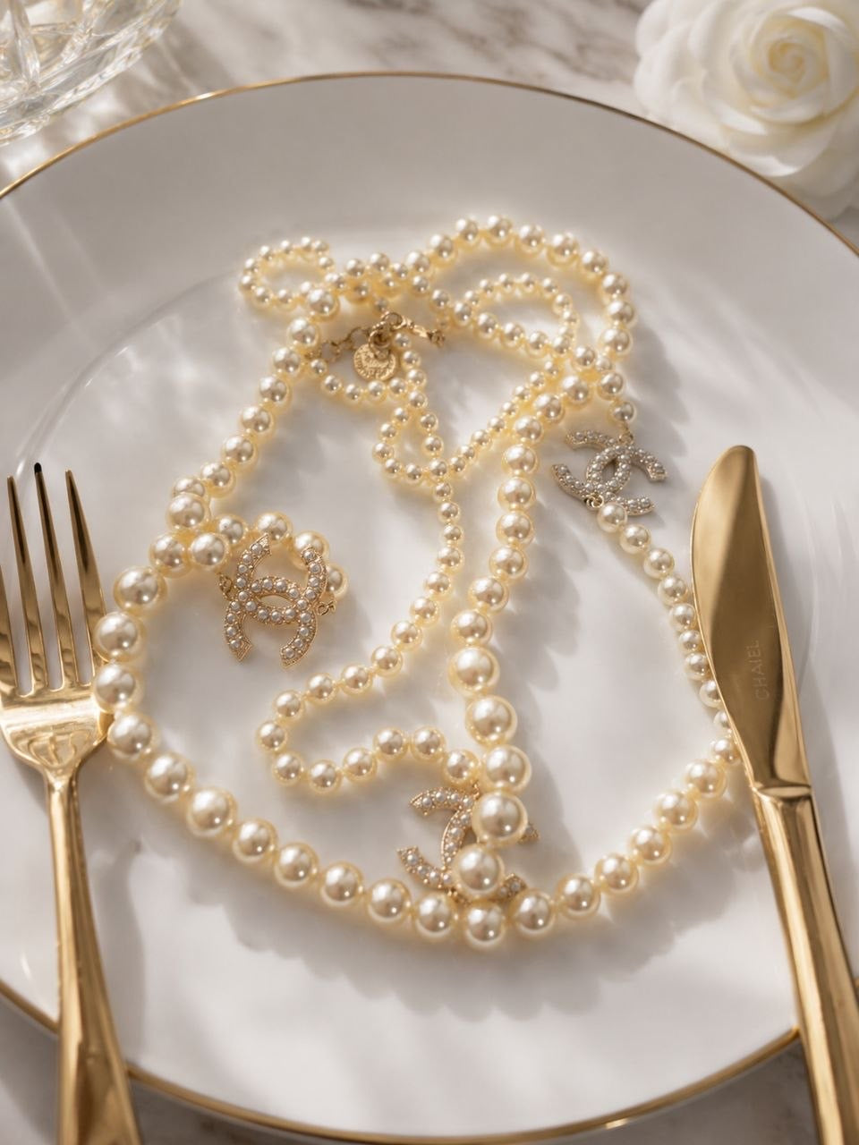 CC Crystal Pearl Necklace