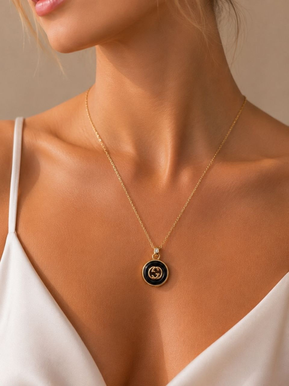 GG Black Medallion Necklace