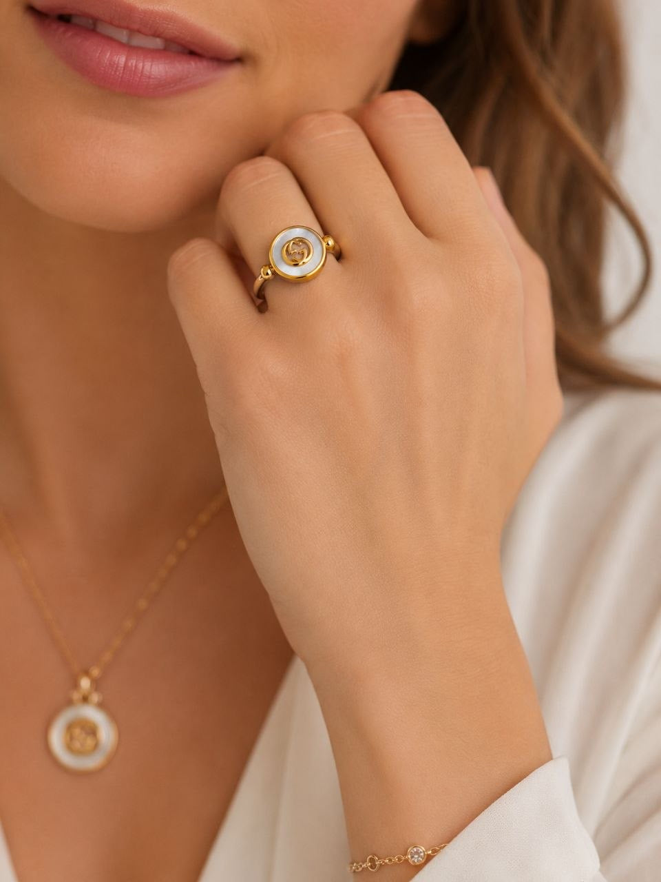 GG White Medallion Ring
