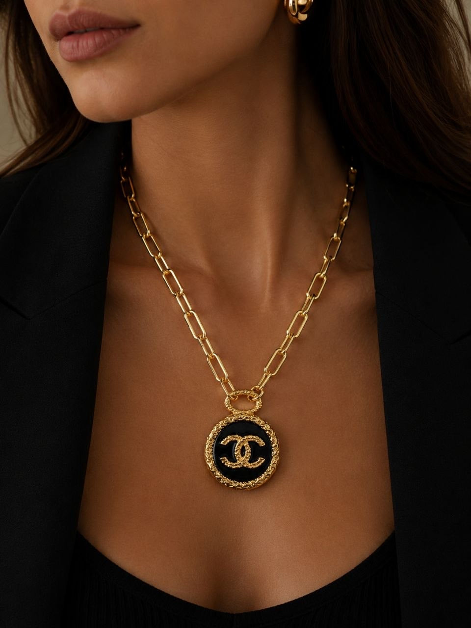 CC Black Medallion Necklace