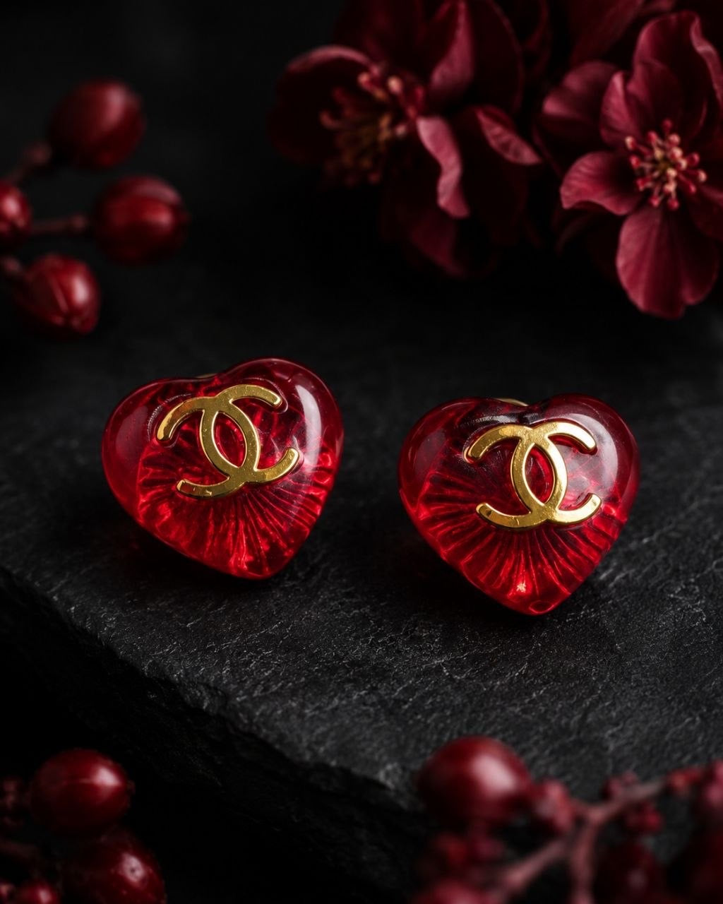 CC Red Heart Stud Earrings
