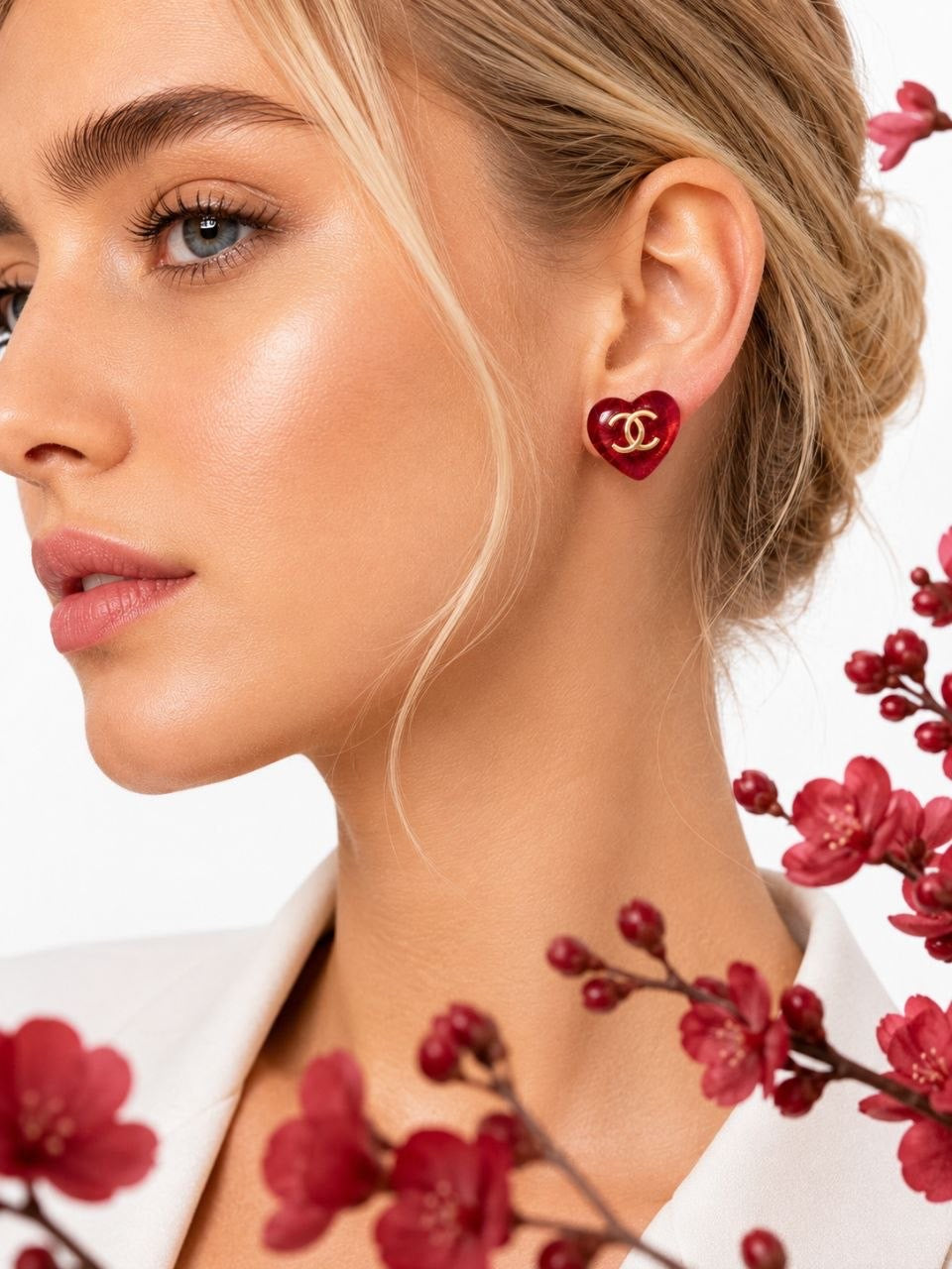 CC Red Heart Stud Earrings