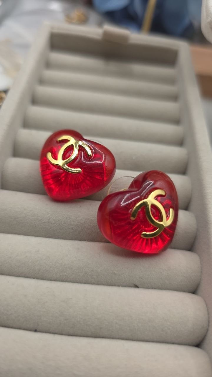 CC Red Heart Stud Earrings