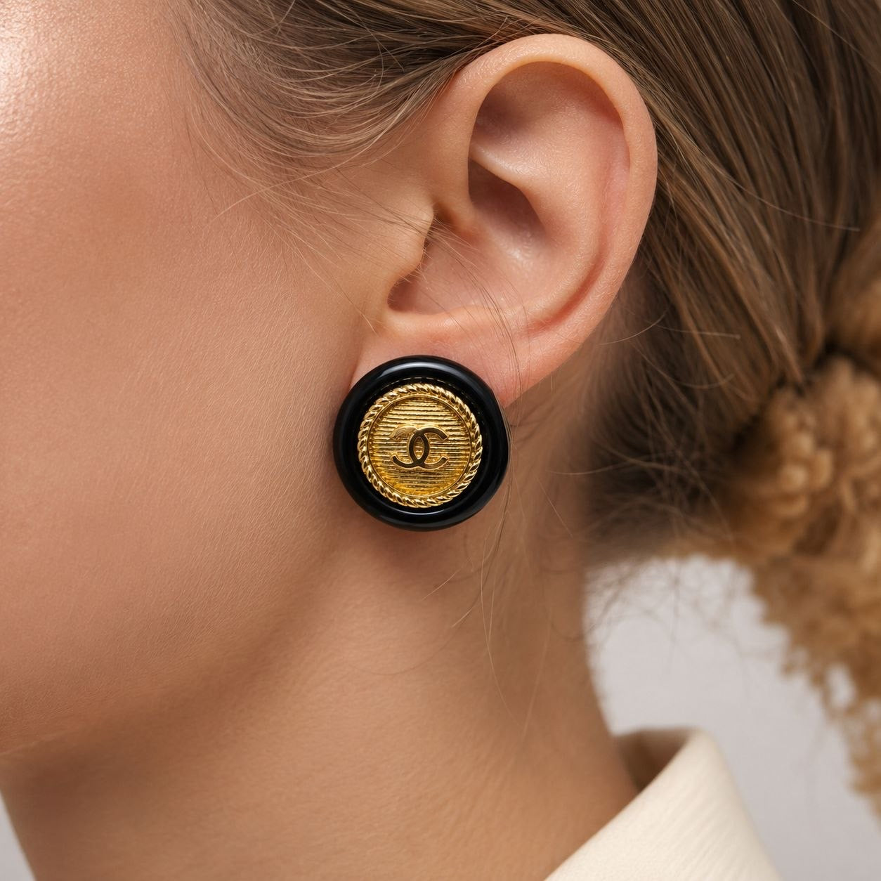 CC Black & Gold Medallion Stud Earrings