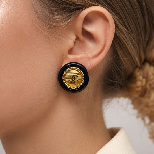 CC Black & Gold Medallion Stud Earrings