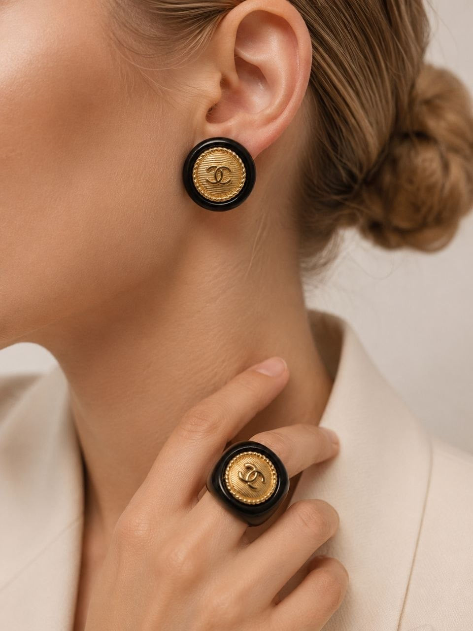 CC Black Ring & Earrings Set